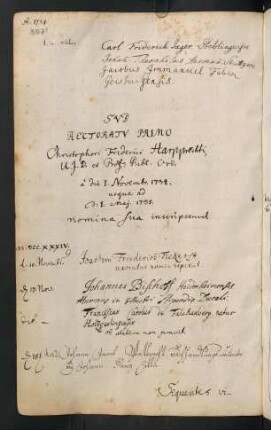 Winterhalbjahr 1734/1735. Rektorat Christoph Friedrich Harpprecht