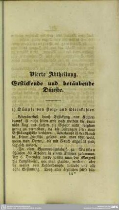 Vierte Abtheilung. Erstickende und betäubende Dünste