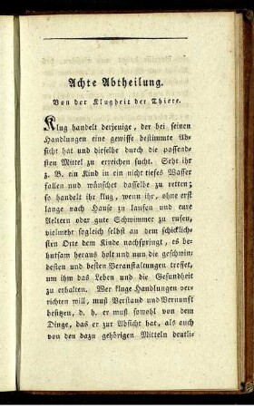 Achte Abtheilung. Von der Klugheit der Thiere.