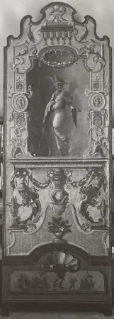 Wandschirm mit Groteskenornamentik und Komödiantenfigur
