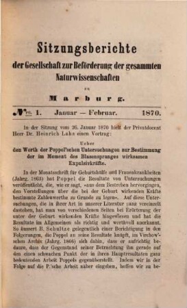 Sitzungsberichte der Gesellschaft zur Beförderung der Gesamten Naturwissenschaften zu Marburg, 1870