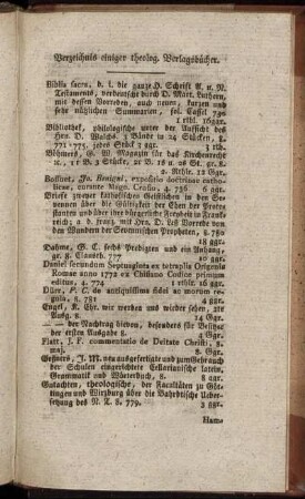 Verzeichnis einiger theolog. Verlagsbücher.