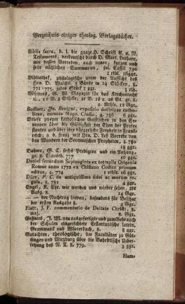 Verzeichnis einiger theolog. Verlagsbücher.