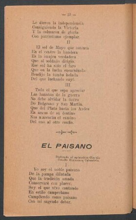 El paisano : Dedicado al aplaudido Círculo Criollo Hermanos Calandria