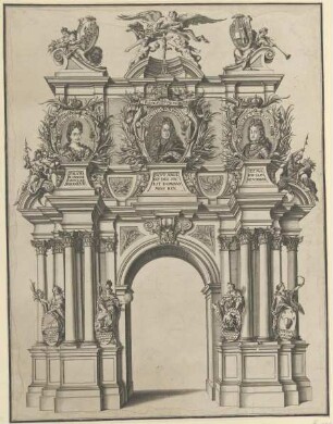 Triumphbogen mit den Porträts von Kaiser Joseph I. seiner Frau Wilhelmina Amalia und des Kaisers Karl VI.