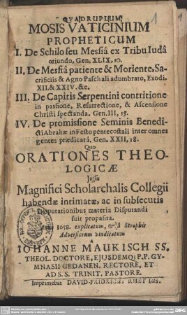 Quadruplum Mosis vaticinium propheticum ...
