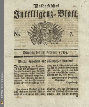 No. 7, Dienstag den 18. Februar 1783