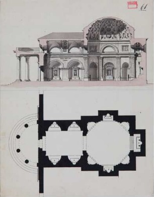 Umformung von S. Maria delle Pace in Rom - Längsschnitt und Grundriss