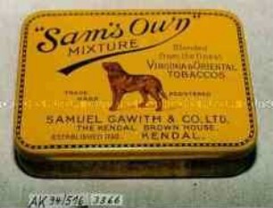 Blechdose für "'Sam's Own' MIXTURE Blended from the finest VIRGINIA AND ORIENTAL TOBACCOS SAMUEL GAWITH AND CO, LTD."
