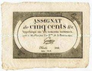 Frankreich, Assignat 500 Livres