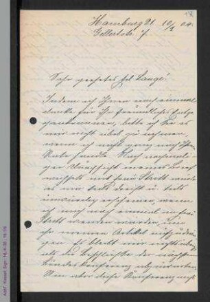 Brief von Sarah Flemming an Helene Lange