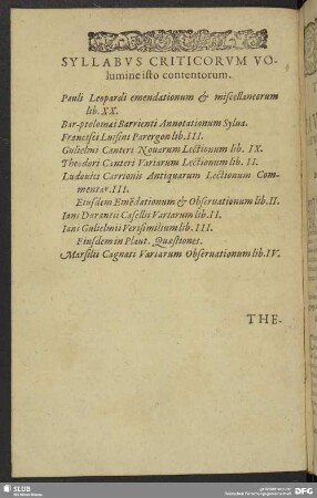 Syllabus Criticorum Volumine isto contentorum