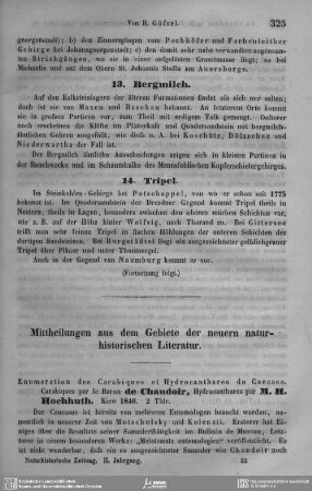Mittheilungen aus dem Gebiet der neuern naturhistorischen Literatur.
