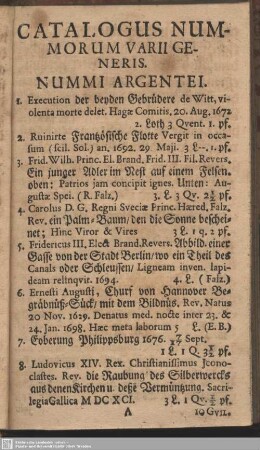 Catalogus Nummorum Varii Generis. Nummi Argentei