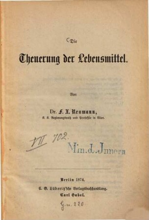 Die Theuerung der Lebensmittel