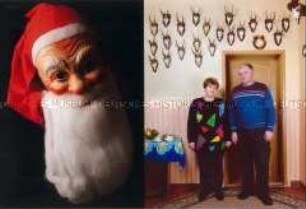 Doppelfoto: Weihnachtsmannmaske und Ehepaar unter Geweihen (Prämiertes Foto Sonderthema: Familienbilder)