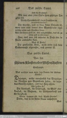 Das zwölfte Capitel. Von den schönen Künsten oder Wissenschaften überhaupt