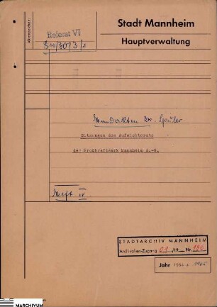Sammlungen der Niederschriften über die Aufsichtsrats-Sitzungen der Großkraftwerk-Mannheim A.G.