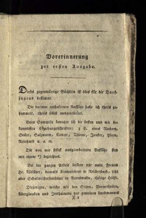 Vorerinnerung zur ersten Ausgabe