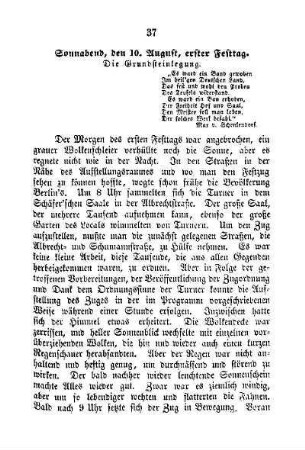 Sonnabend, den 10. August, erster Festtag. Die Grundsteinlegung