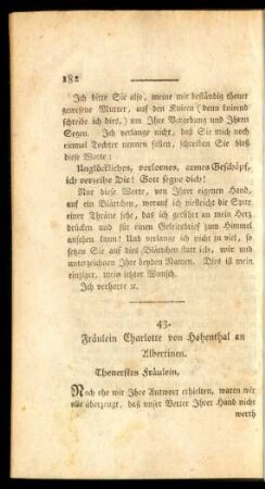 43. Fräulein Charlotte von Hohenthal an Albertinen.
