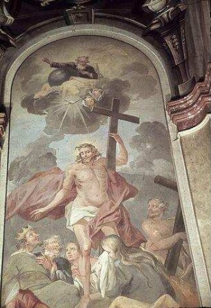Der auferstandene Christus innerhalb einer Gruppe von Heiligen