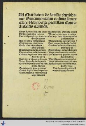 Ad Charitatem de familia Pirckhamer Conradi Celtis Carmen