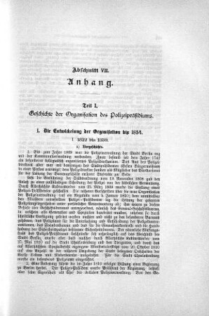 Teil I. Geschichte der Organisation des Polizeipräsidiums