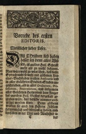 Vorrede des ersten Editoris