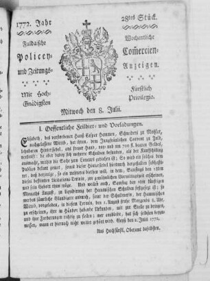 28tes Stück, Ausgabe vom 8. Julii 1772