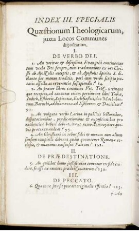 Index III. Specialis Quæstionum Theologicarum, juxta Locos Communes dispositarum.