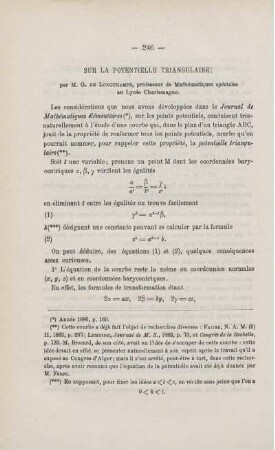 SUR LA POTENTIELLE TRIANGULAIRE.
