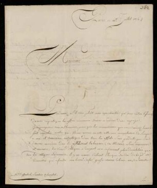 Brief von Guillaume François Roger Molé an Johann Friedrich von Uffenbach, Paris, 11.7.1765