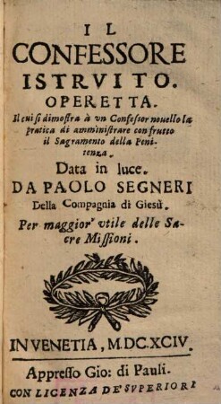 Il Confessore Istrvito Operetta