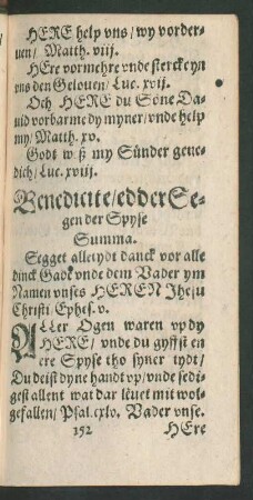 Benedicite/ edder Segen der Spyse.