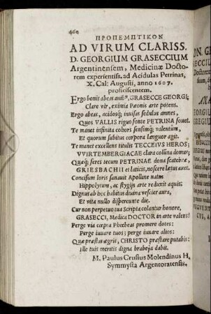Ad Virum Clariss. D. Georgium Graseccium