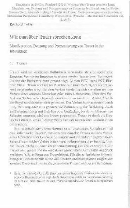 Wie man über Trauer sprechen kann. Manifestation, Deutung und Prozessierung von Trauer in der Interaktion