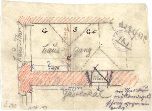 Pfann, Paul; Rattenberg / Tirol (Österreich); Gasthof Zum Ledererbräu, Aus- und Umbau - Hauseingang u. Windfang (Teilgrundriss)