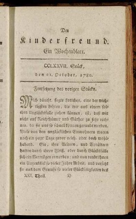 CCLXXVII. Stück, den 21. October, 1780