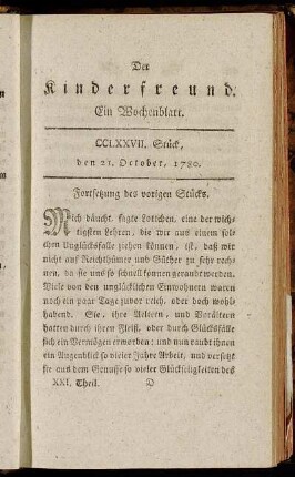CCLXXVII. Stück, den 21. October, 1780