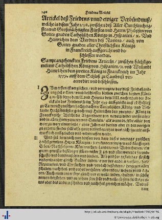 Artickel deß Friedens unnd ewiger Verbündnuß...