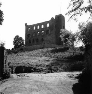 Neustadt an der Weinstraße-Hambach. Hambacher Schloss (1001/1050, Erweiterung 1451/1500, Zerstörung 1688, Teilerneuerung 1842-1849). Ruinöser Teil