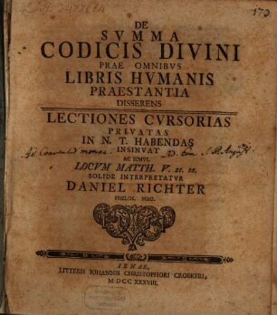 De summa codicis divini prae omnibus libris humanis praestantia