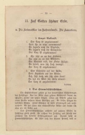 a. Die Heimatflur im Jahreslaufe. Die Haustiere
