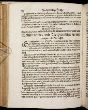 Wolmainende/ und Nothwendige Erinnerungen/ An den Leser.