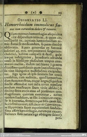 Observatio LI. Haemorrhoidum immodicus fluxus cum earundem dolore & tumore