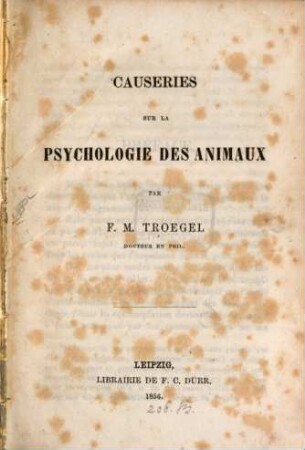 Causeries sur la psychologie des animaux