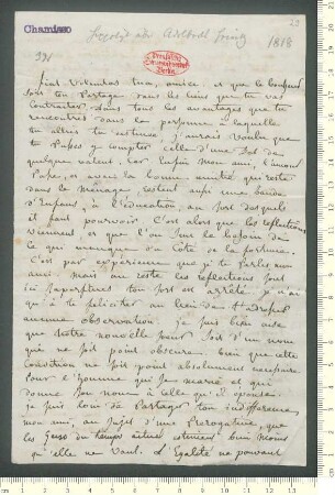 Brief von Hippolyte de Chamisso an Adelbert von Chamisso