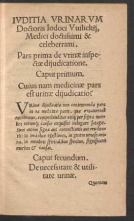 Iuditia Urinarum Doctoris Iodoci Wilichii, Medici doctissimi & celeberrimi.