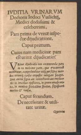 Iuditia Urinarum Doctoris Iodoci Wilichii, Medici doctissimi & celeberrimi.